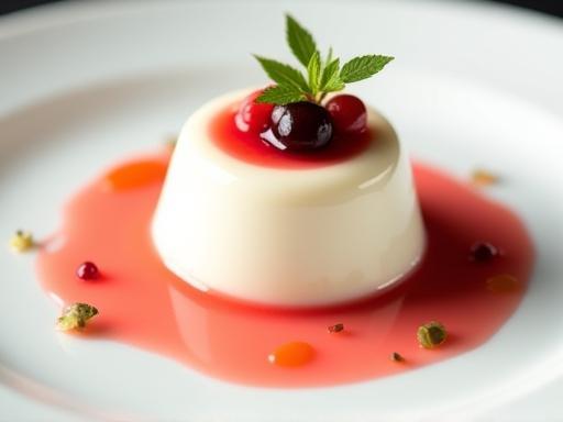 Beautifully presented Pannacotta dessert plate
