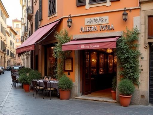 Exterior view of the restaurant building on a charming Roman street