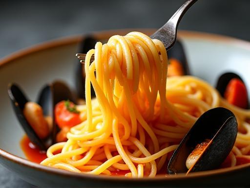 Delicious seafood linguine dish with mussels and clams